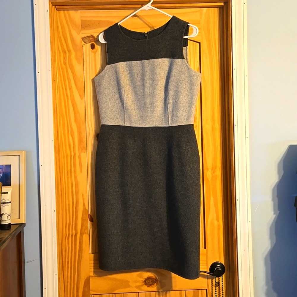 Talbots Gray Color Block Wool Blend Sheath Crew N… - image 1